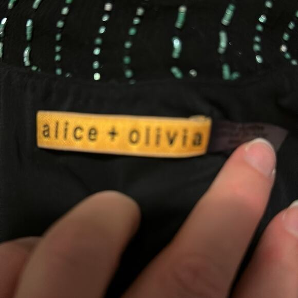 Alice + Olivia Gabby Beaded Silk Blouson Mini Tank Dress Black and Green Medium - Picture 5 of 7